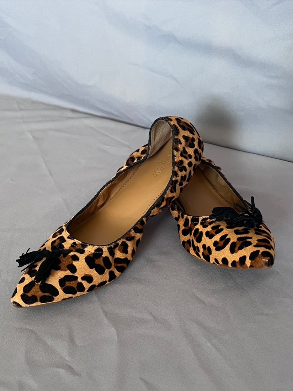 J Crew leopard print tassel pointed toe flats | size 8.5